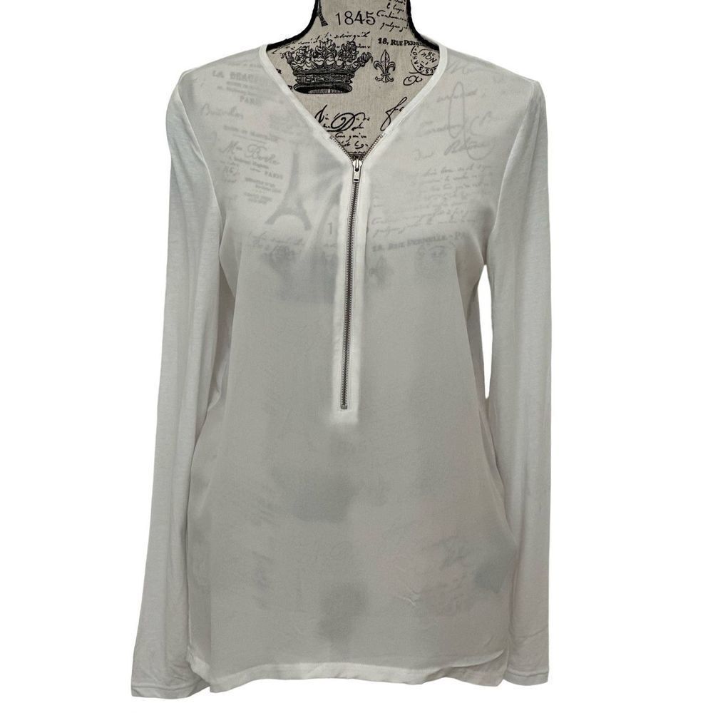 The Kooples Sport Mixed Woven Jersey White Long Sleeve Small